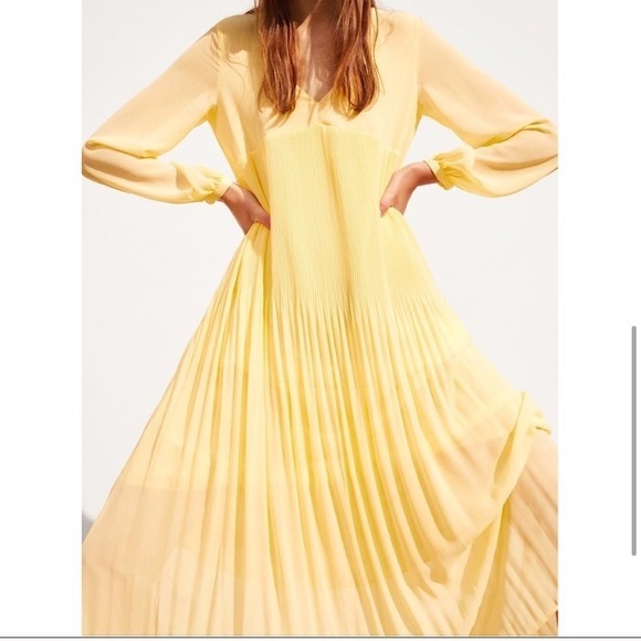 Zara Pleated Long Sleeve Midi Dress XS - Picture 3 of 9